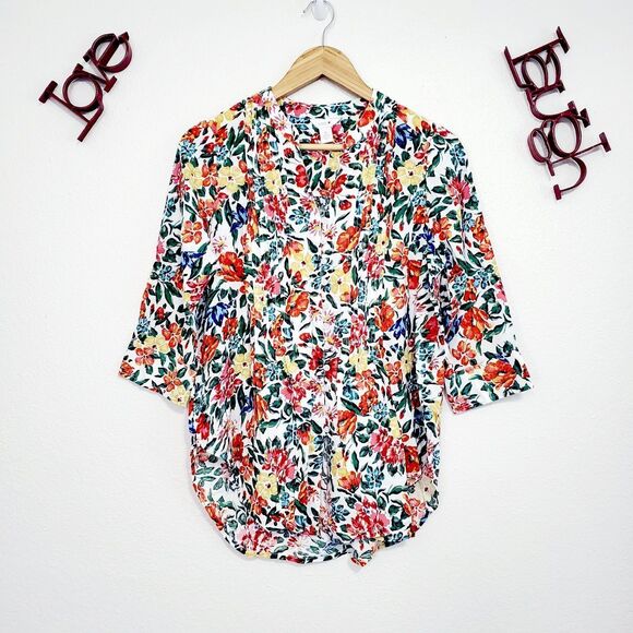 Intro‎ Button Front Blouse Floral Tunic ¾ sleeves Size Small S - Picture 1 of 7